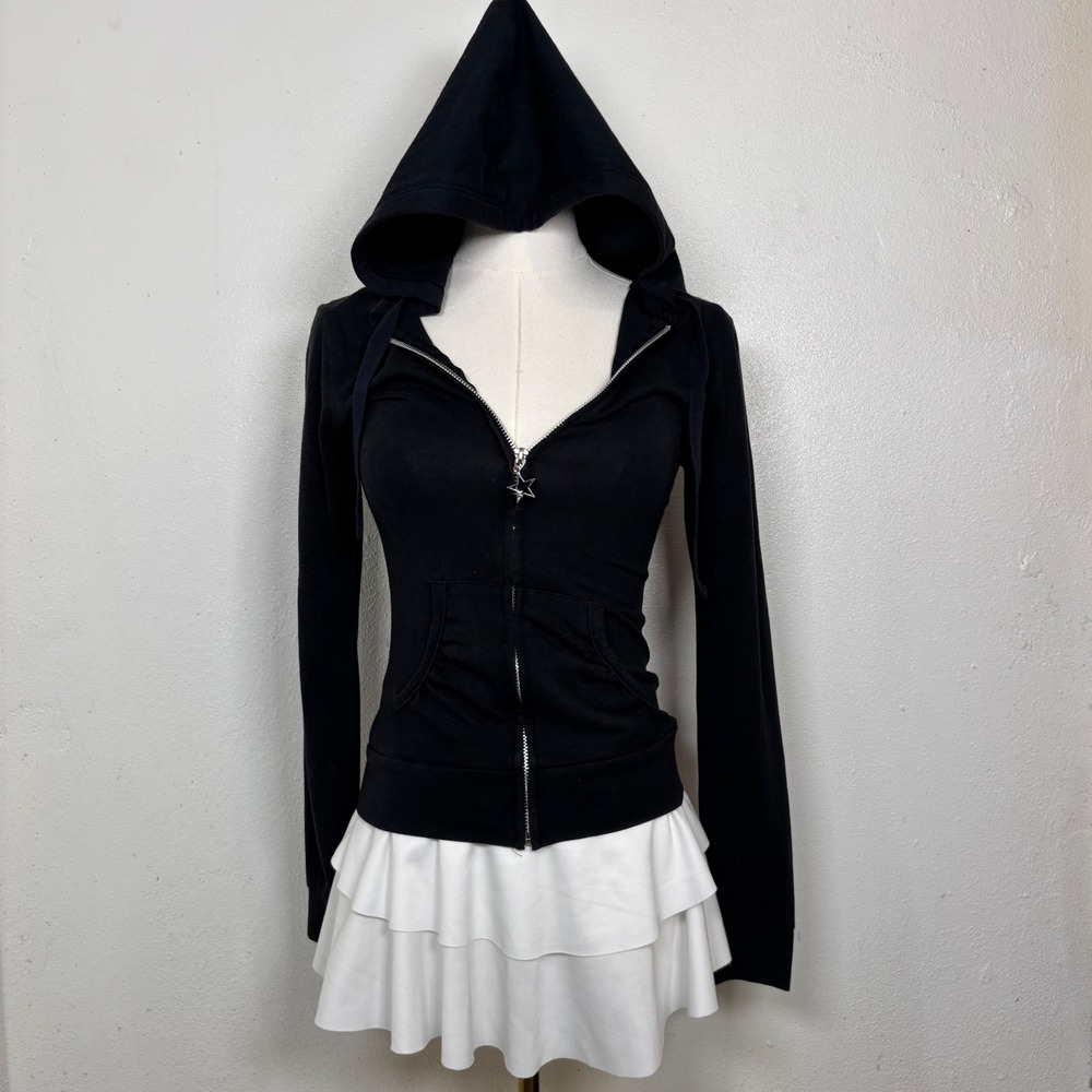 csl Y2K star silver black zip up hooded sweatshirt lounge bratz coquette goth
